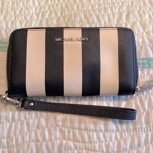 Michael Kors blue/white striped wallet/wristlet. Pre-owned